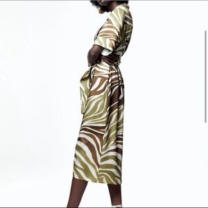 Zara XS zebra belted dress